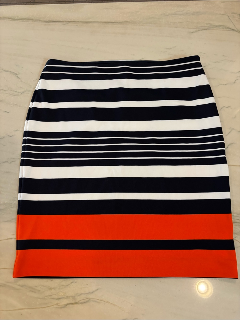 Michael Kors Striped Navy, White & Orange Pencil Skirt